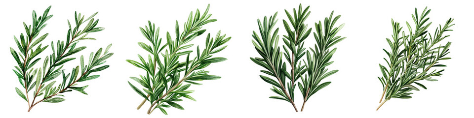 Close up photograph showcasing the vibrant green color and aromatic leaves of freshly harvested rosemary herb sprigs against a rustic wooden background