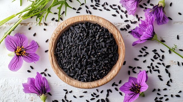 Black cumin seeds isolated on white background