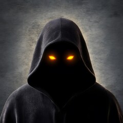 Mysterious Figure in Shadow: An enigmatic figure cloaked in darkness, with glowing eyes of radiant intensity, emanating an aura of mystery and intrigue.