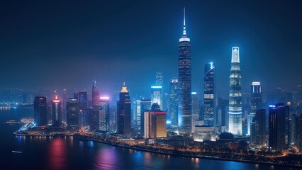 Obraz premium Modern City Skyline Illuminated at Night