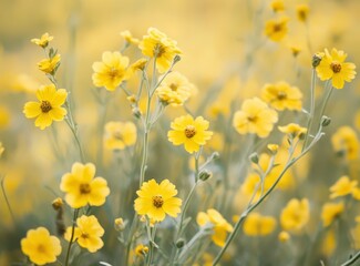 Obraz premium Vibrant Yellow Wildflowers Blooming in a Field Under Soft Natural Light, Creating a Bright and Cheerful Atmosphere in Nature's Splendor