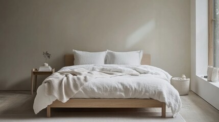 Cozy Bedroom with Soft White Linens and Natural Light