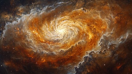 Obraz premium Swirling cosmic nebula with orange and brown hues.