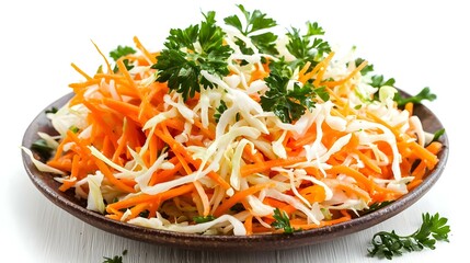 Fresh Cabbage salad with carrots and greens