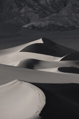 he Mesquite Sand Dunes In Death Valley National Park under evening sun light.