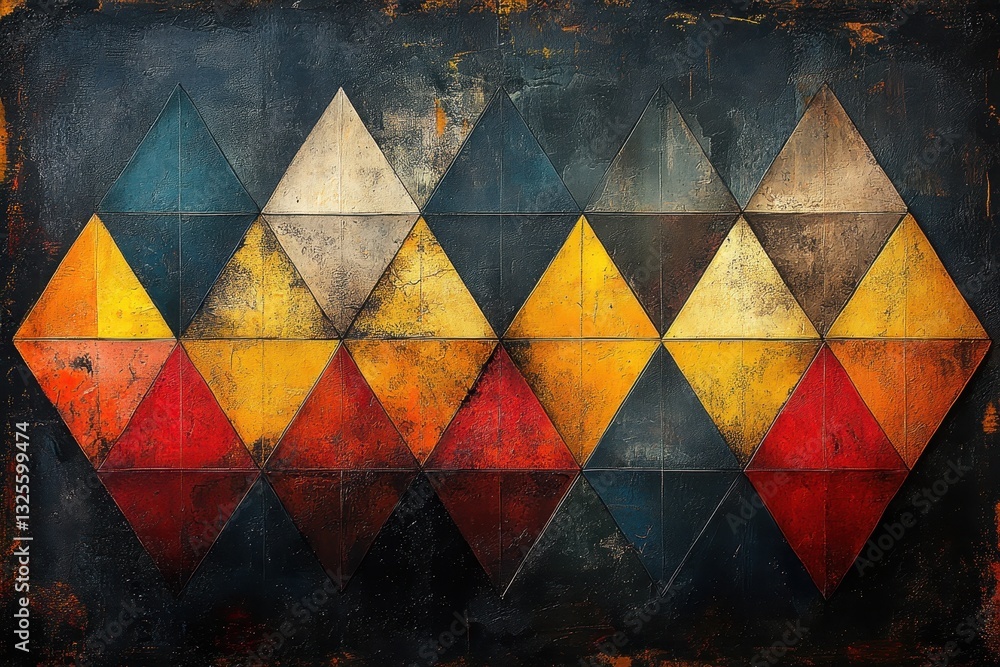 Aufkleber colorful geometric pattern created with textured triangles on a dark background blending various sha
