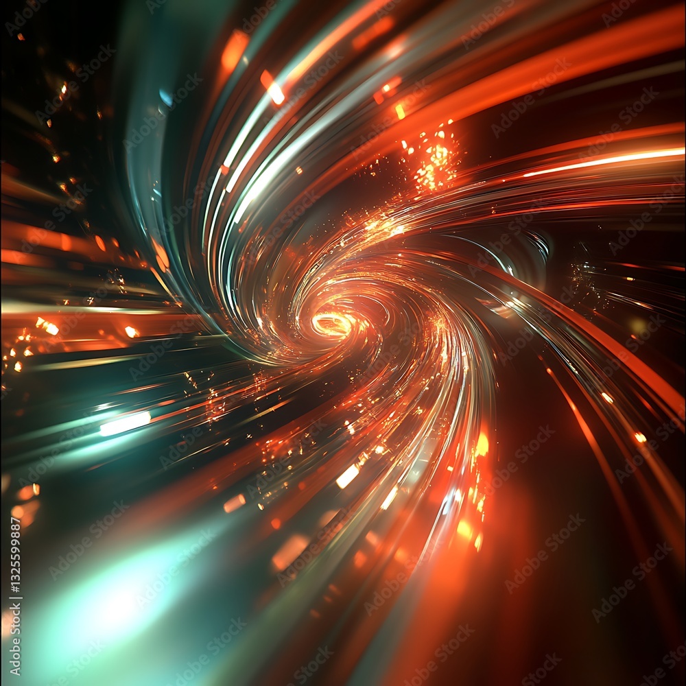 Poster vivid abstract swirling light trails creating a sense of motion and energy in a dynamic space enviro