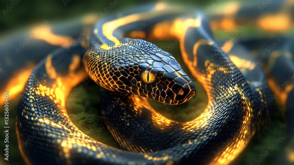 Poster a close-up of a mesmerizing snake with striking yellow patterns
