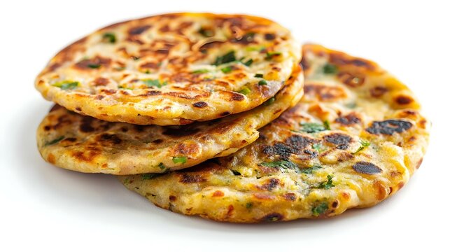 North Indian veg food paratha on white