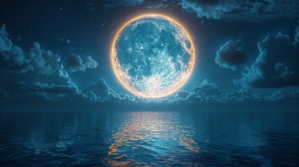 夜の穏やかな海に輝く満月の風景7