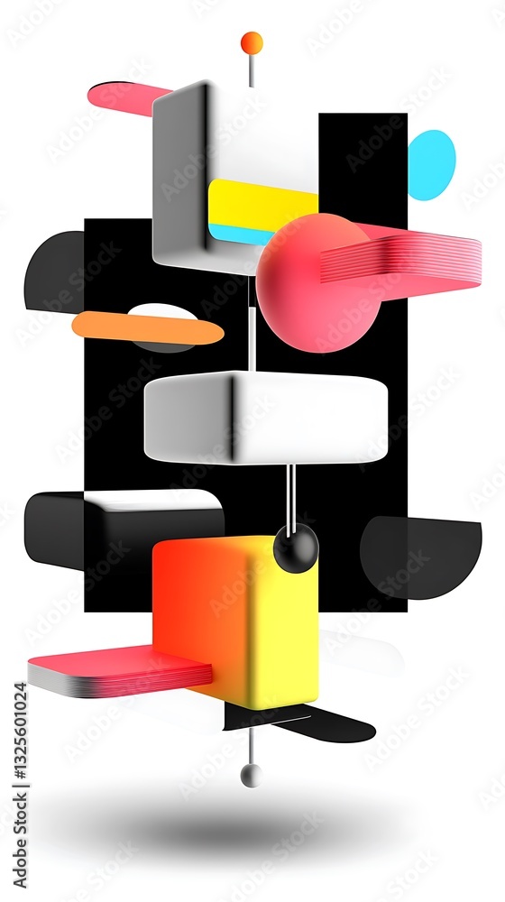 Poster abstract geometric design with colorful shapes and layers on a minimalist white background