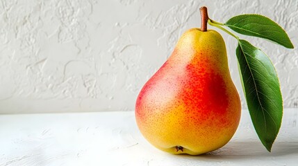 Ripe pear on off white background