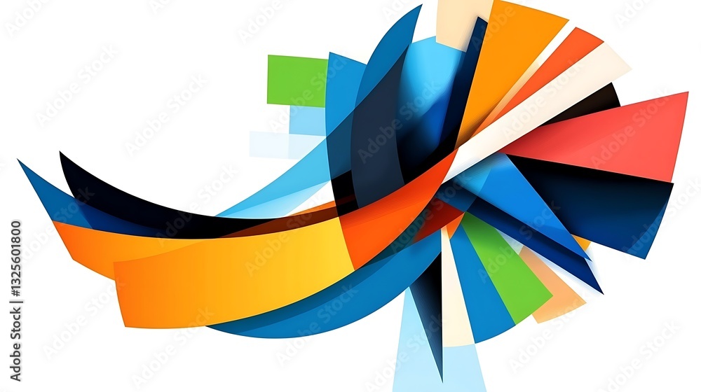 Poster vibrant abstract composition with colorful geometric shapes and dynamic flowing lines for modern des