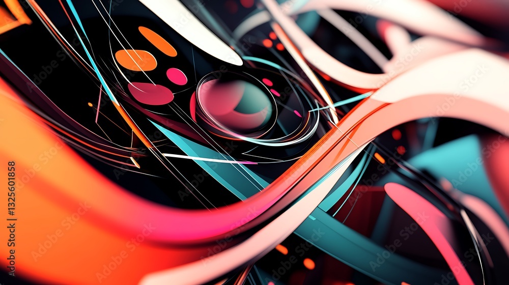 Poster vibrant abstract composition of fluid lines and shapes in bold colors and dynamic flow for artistic 