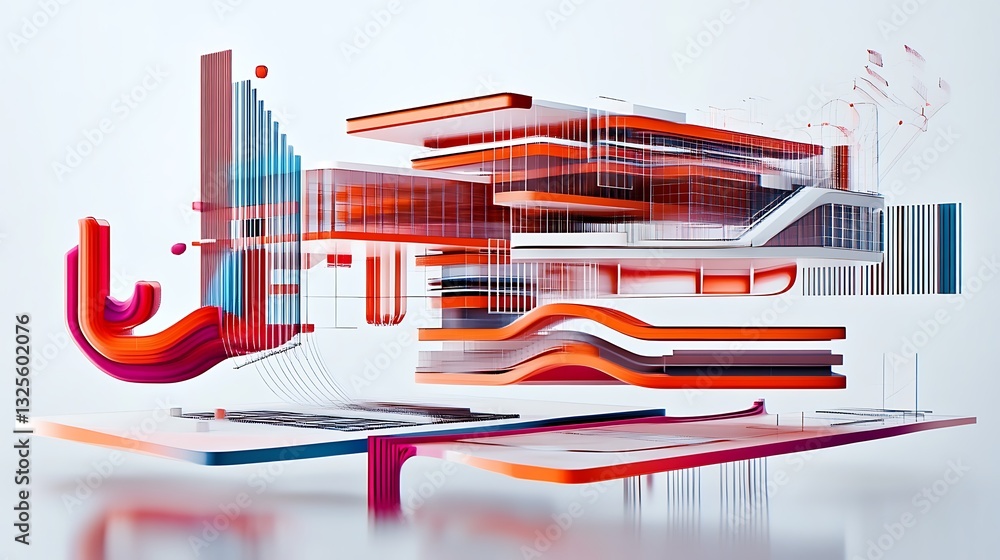 Poster abstract composition of colorful geometric shapes and lines in a modern artistic style