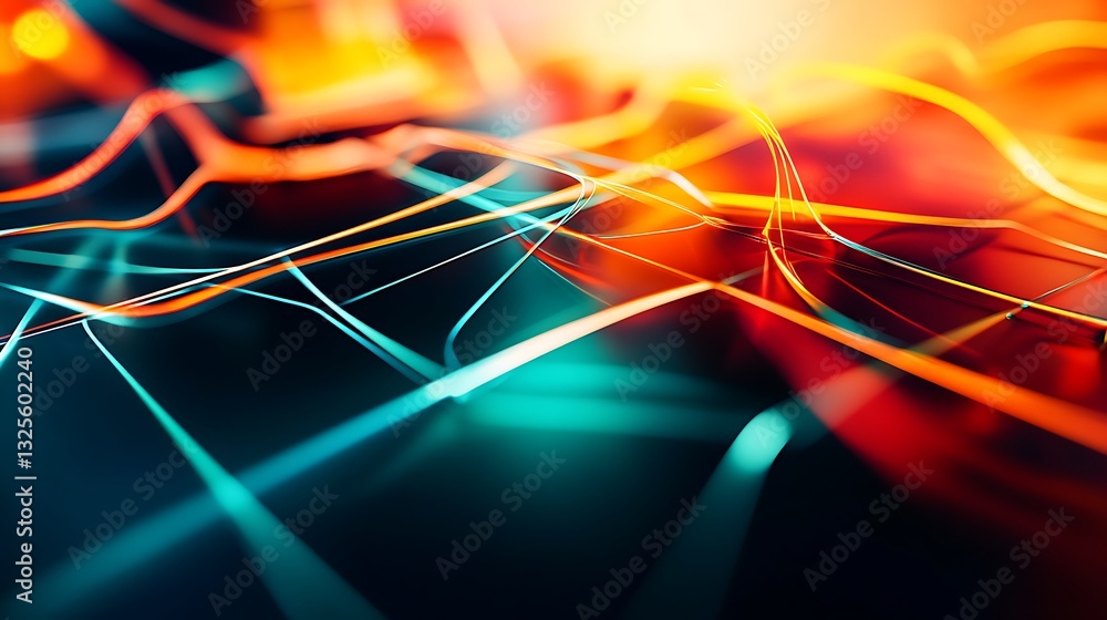 Poster abstract wavy lines in vibrant colors creating a dynamic and futuristic digital landscape