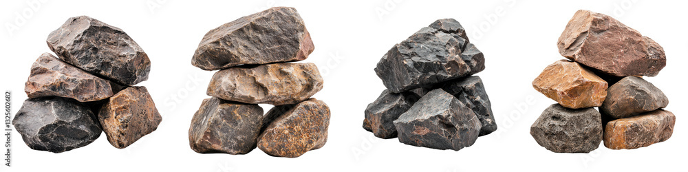 Poster assorted rocks and stones of various shapes sizes and colors piled together in a natural landscape e