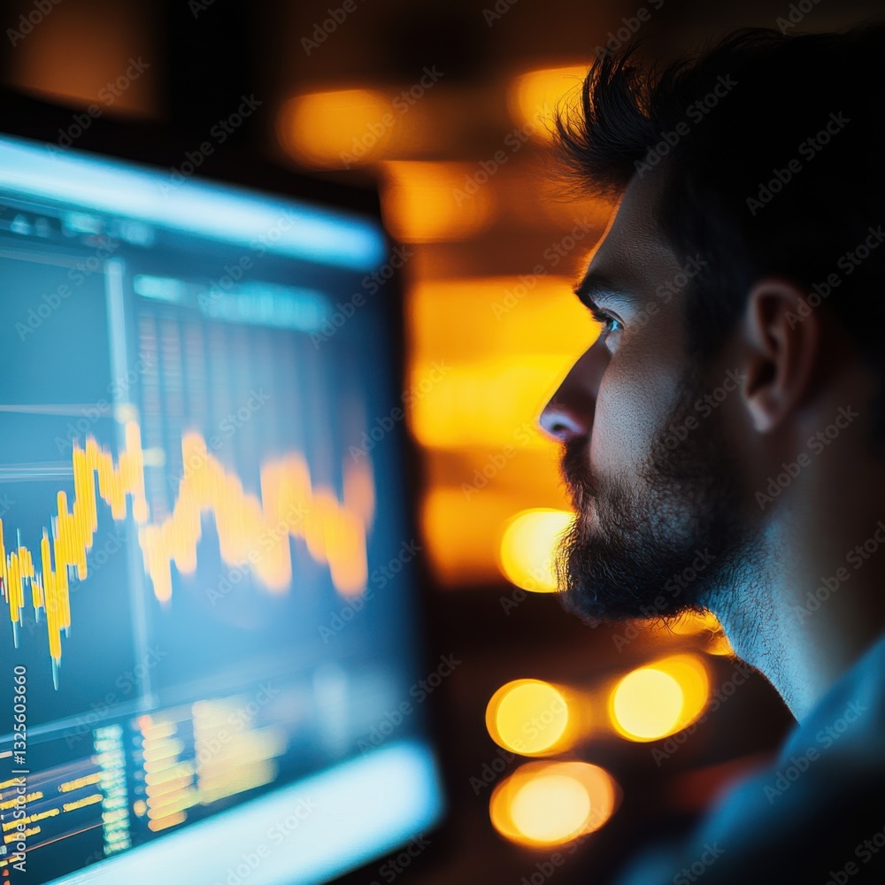 Poster nightly stock market analysis: a focused trader observes data trends