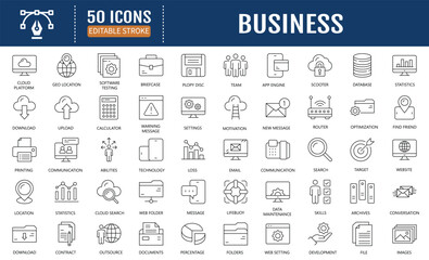Business line editable icon set. Containing as finance
money, bank, contact, document, and more. Vector
Illustration.