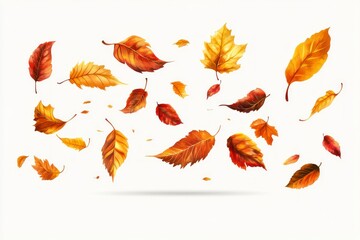 Obraz premium Falling Autumn Leaves Illustration with Warm Colors on White Background