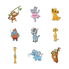 Fototapeta premium Cute Jungle & Safari Animal Mascots – Fun Cartoon Wildlife Characters