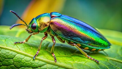 Fototapeta premium Intricate details of jewel beetle's body, nature, tiny insect, nature, tiny insect,beauty