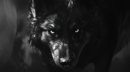 Dark Wolf Portrait in Smoky Forest