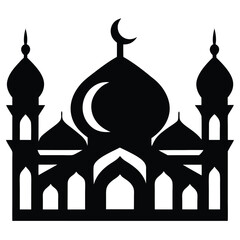 Taj Mahal mosque silhouette vector illustration representing famous architectural landmarks.