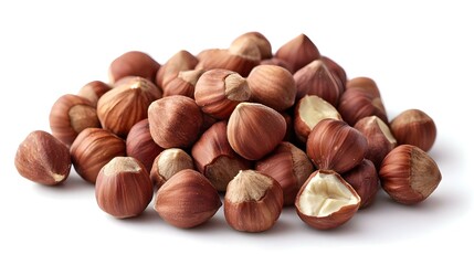 Fototapeta premium Full and halfs of hazelnuts on white background