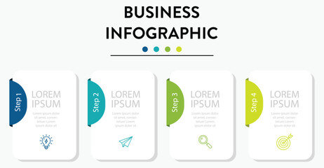 Business Infographic Process Diagram With Four Steps And Icons Set Vector Art Illustration On Isolated Background