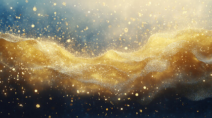 Obraz premium Yellow bubbles floating in water with a splash in a glass under a starry cosmic sky
