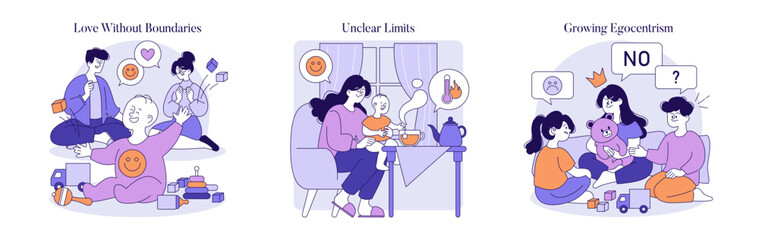 Permissive Parenting Style. Flat Vector Illustration