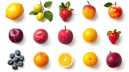 set of fruits isolated on white background