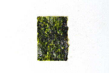Top view of one sheet nori dried seaweed isolated on white background. Clipping path. Asian food. Flat lay. Healthy Snack. © Muhammad