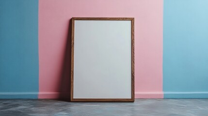 A blank white board standing against a muted pastel-colored wall, conveying a sense of emptiness and simplicity