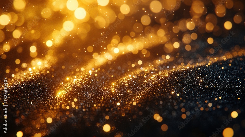 Poster sparkling gold bokeh with abstract wave patterns, creating a magical, luxurious, and festive atmosph