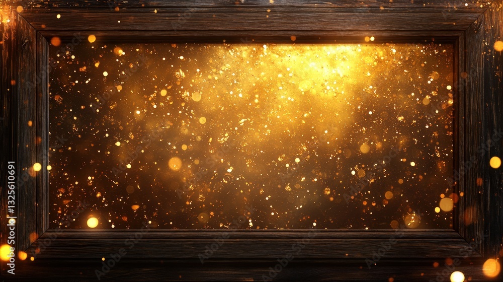 Poster an empty frame with bright and sparkly light