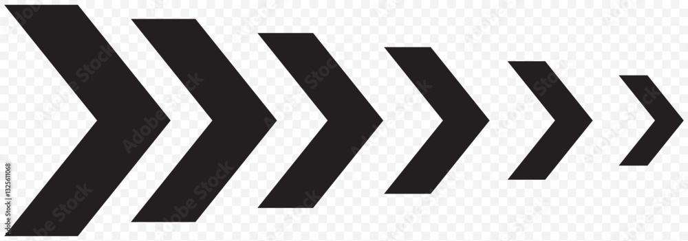 Poster simple white chevron arrows, isolated, pointing rightward in sequence, creating dynamic forward move