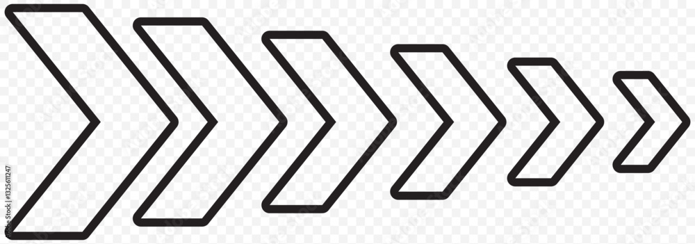 Poster simple white chevron arrows, isolated, pointing rightward in sequence, creating dynamic forward move