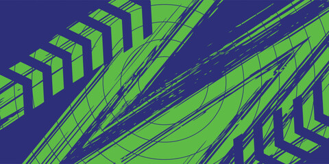Abstract Sport Background with Green and Blue Brush Texture and Halftone Effect. Dirty Grunge Background, modern.
