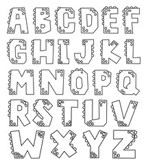 Outline onster alphabet. Set of colorful dinosaur alphabet. Stroke uppercase or capital alphabet.