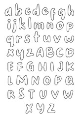 set of cartoon alphabet. uppercase, lowercase and numerical cute alphabet outline. Outline alphabet.