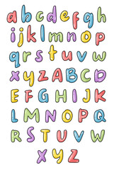 set of cartoon alphabet. uppercase, lowercase and numerical cute alphabet.