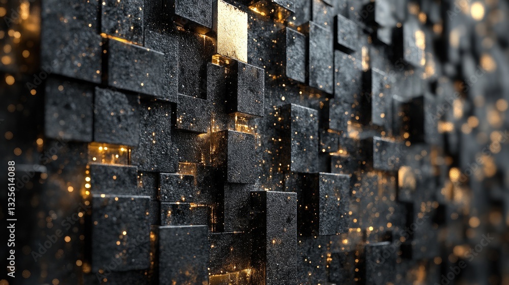 Poster abstract cubes with golden light in a modern design, ideal for technology or futuristic projects. th