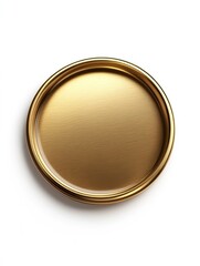 Isolated Golden Round Plate on White Background with Subtle Shadows