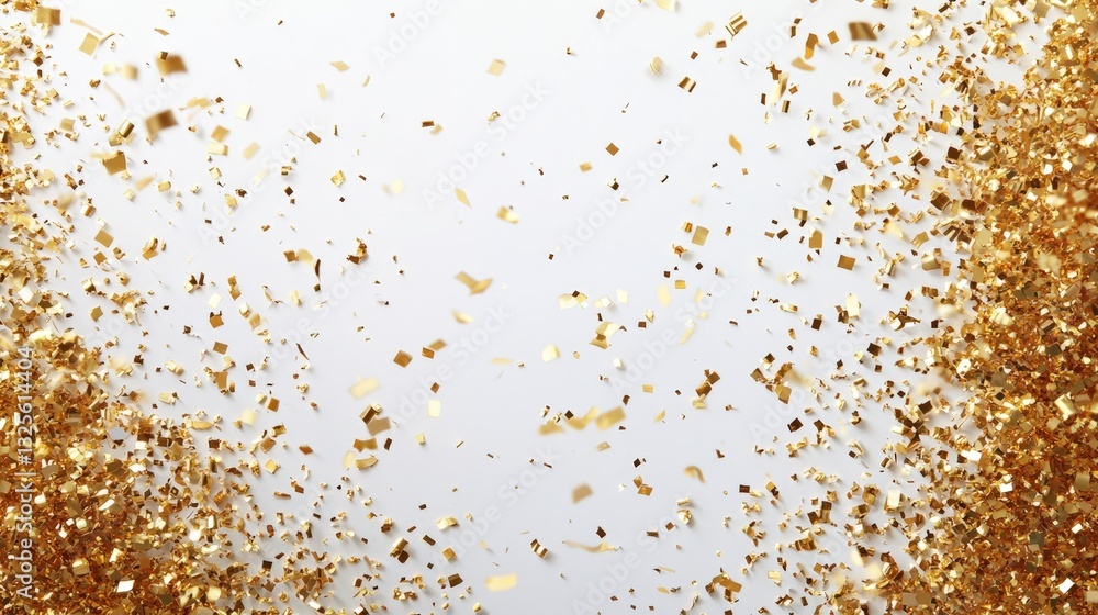 Poster gold glitter sparkles on a surface, creating a glamorous and festive atmosphere. the tiny shimmering