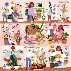 Mini Farms. Flat Vector Illustration