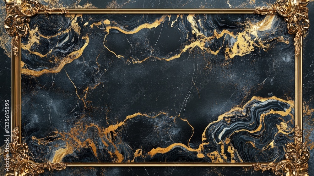 Poster golden frame with luxury marble texture background, elegant design. perfect for adding a touch of op