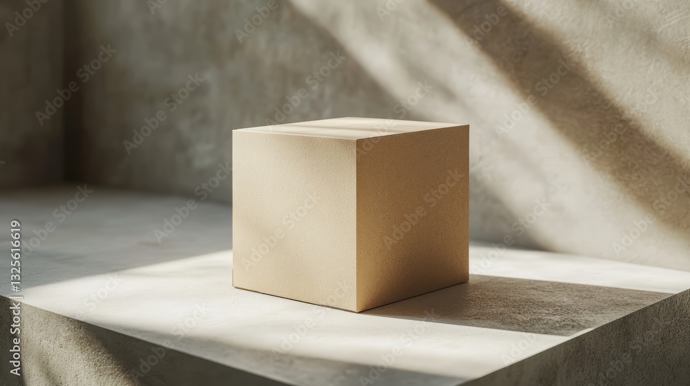 Poster a simple, empty cardboard box placed on a smooth, neutral surface with soft shadows and minimal deta