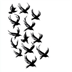 Obraz premium Black Bird Silhouettes in Flight Monochrome Avian Illustration